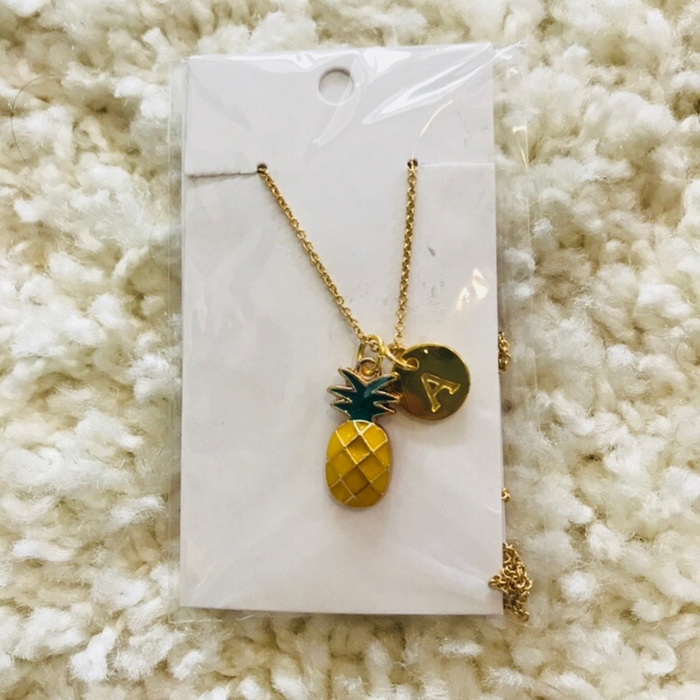Pineapple charm necklace with "A" monogram